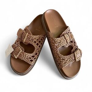 Joie Weaver Slide Sandals Woven Braided Tan Bronze Gold Hardware Size 8.5 Summer